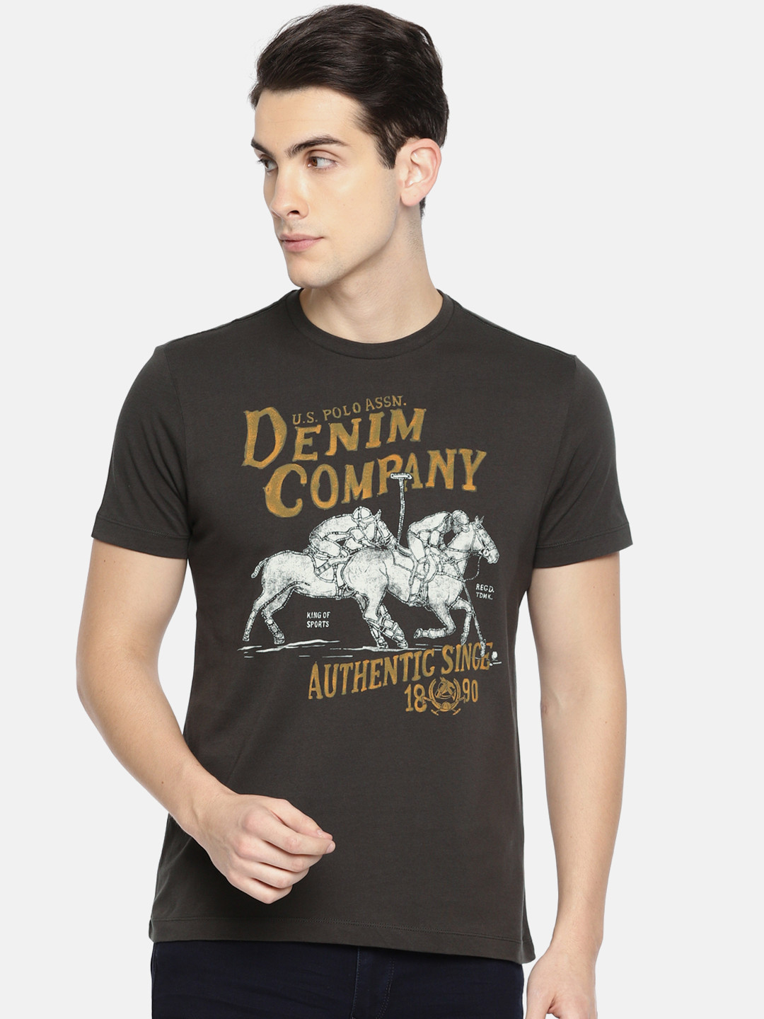 

U.S. Polo Assn. Denim Co. Men Grey Printed Round Neck T-shirt