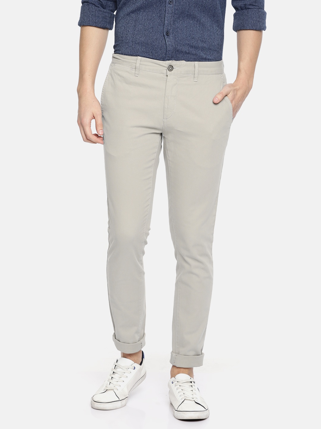 

U.S. Polo Assn. Denim Co. Men Beige Slim Fit Solid Regular Trousers