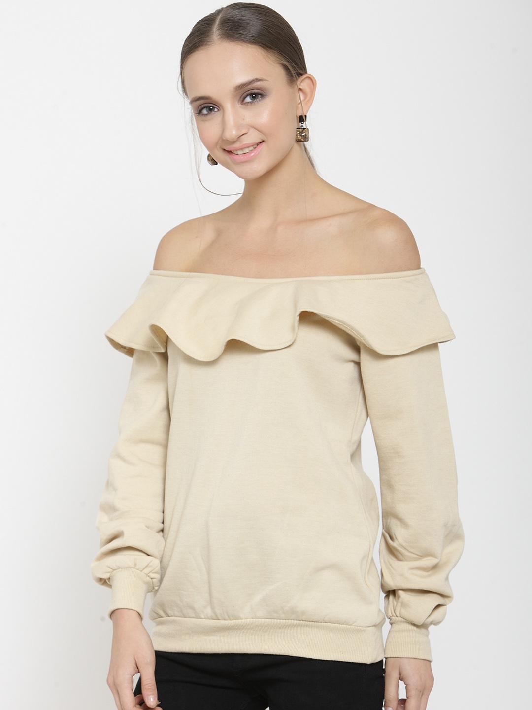 

Belle Fille Women Beige Solid Sweatshirt