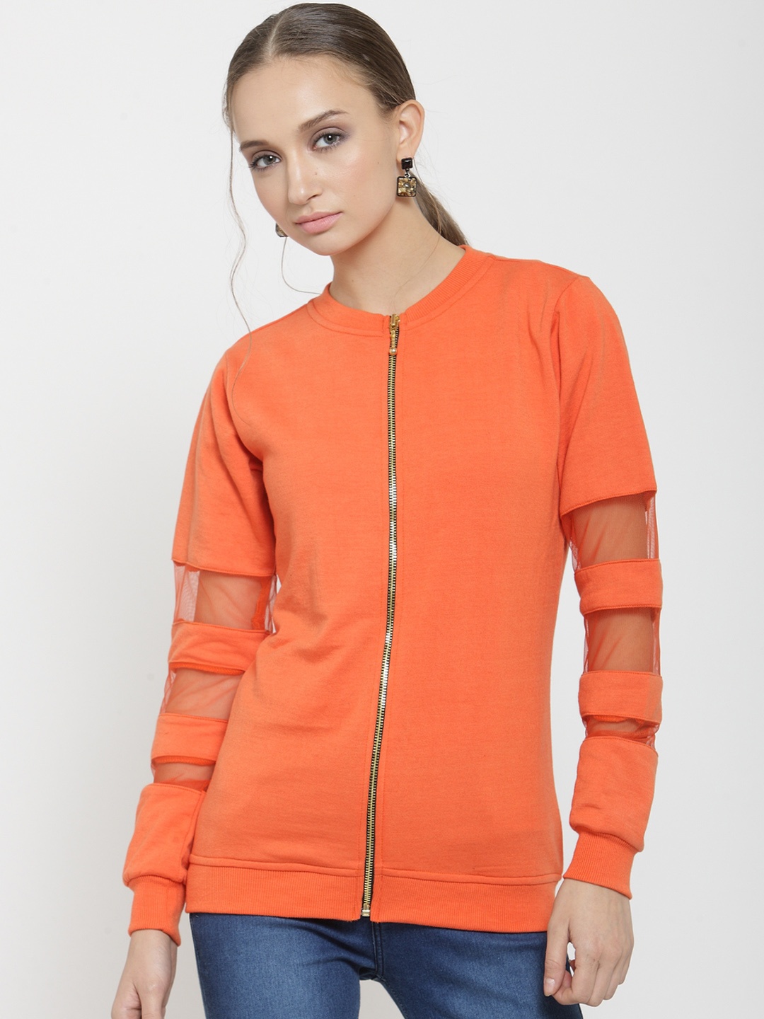 

Belle Fille Women Orange Solid Sweatshirt