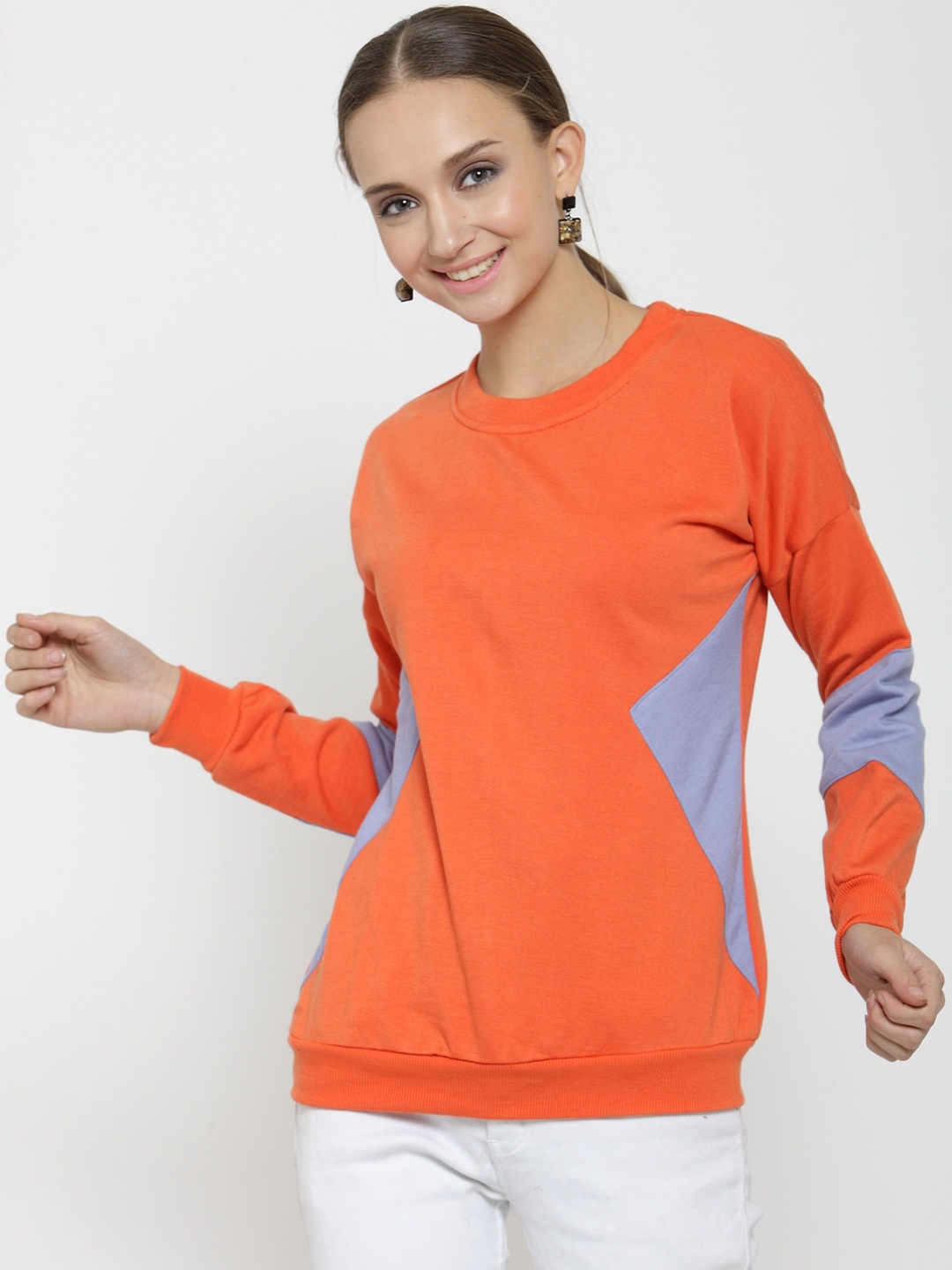 

Belle Fille Women Orange & Blue Colourblocked Sweatshirt