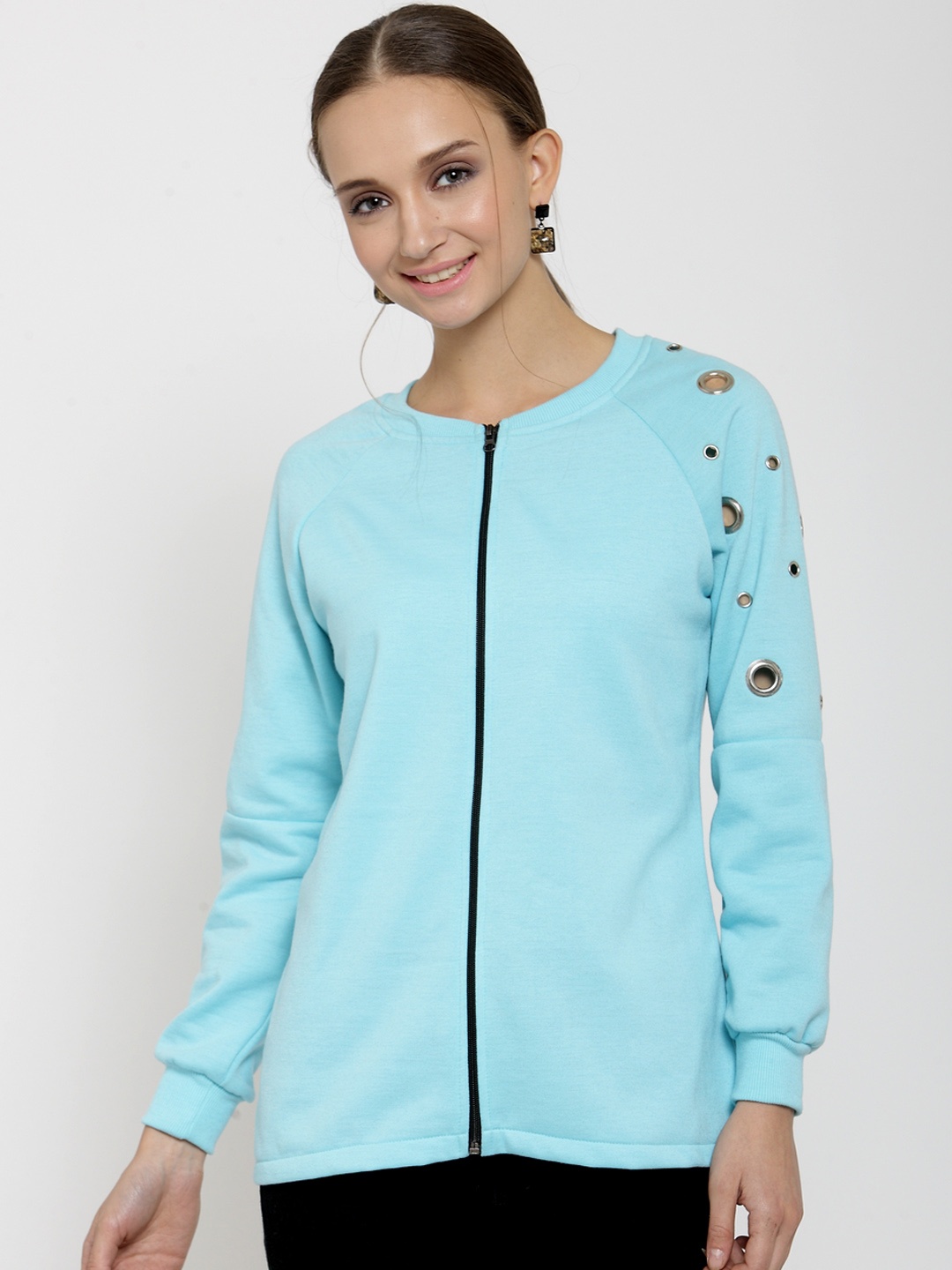 

Belle Fille Women Turquoise Blue Solid Sweatshirt