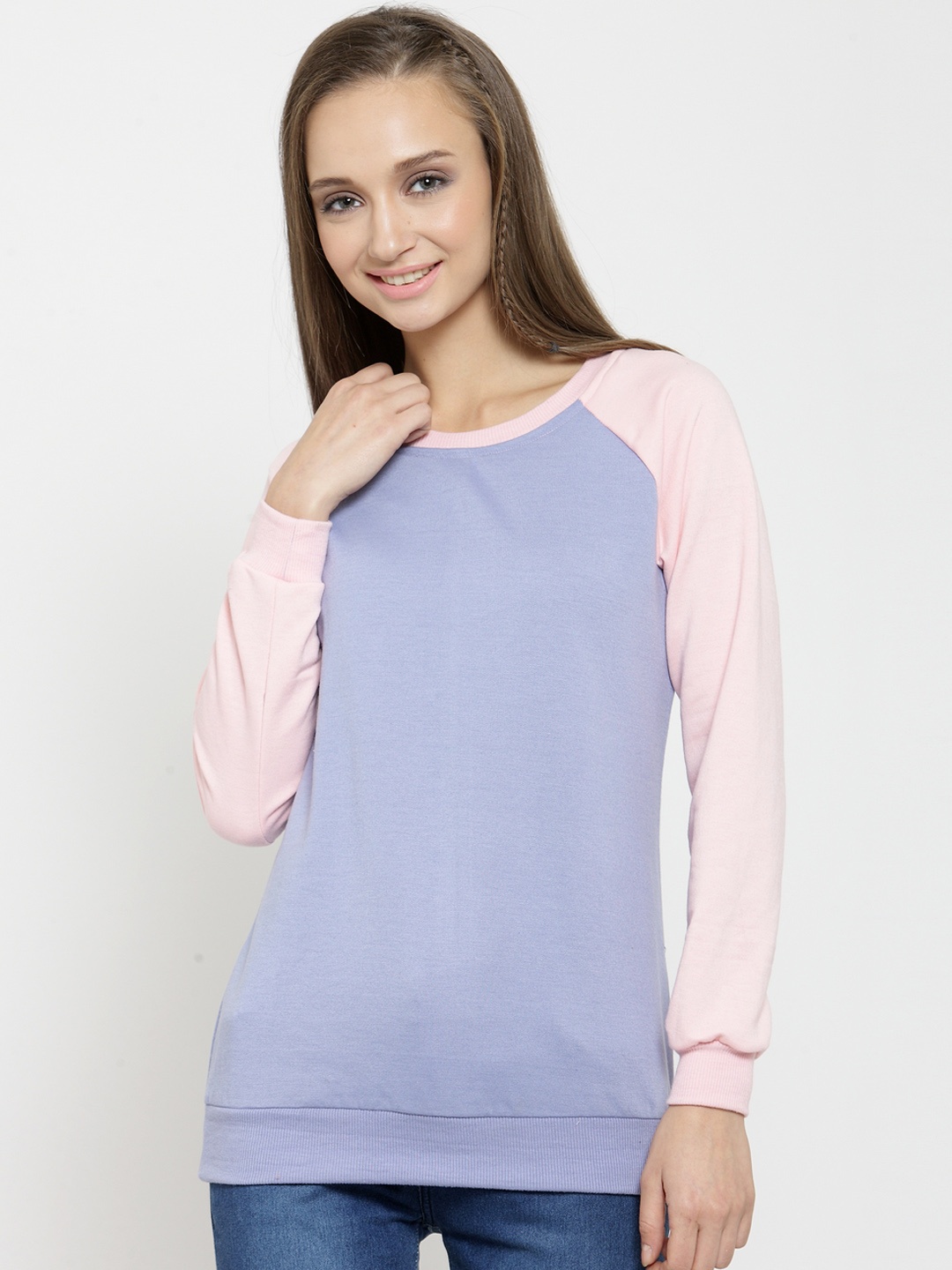 

Belle Fille Women Blue & Pink Colourblocked Sweatshirt