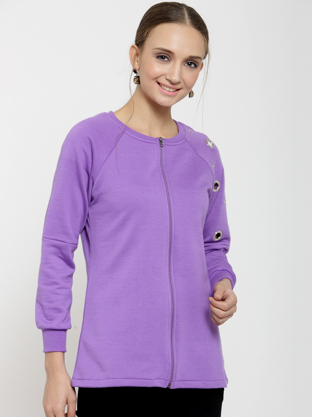 

Belle Fille Women Lavender Solid Sweatshirt