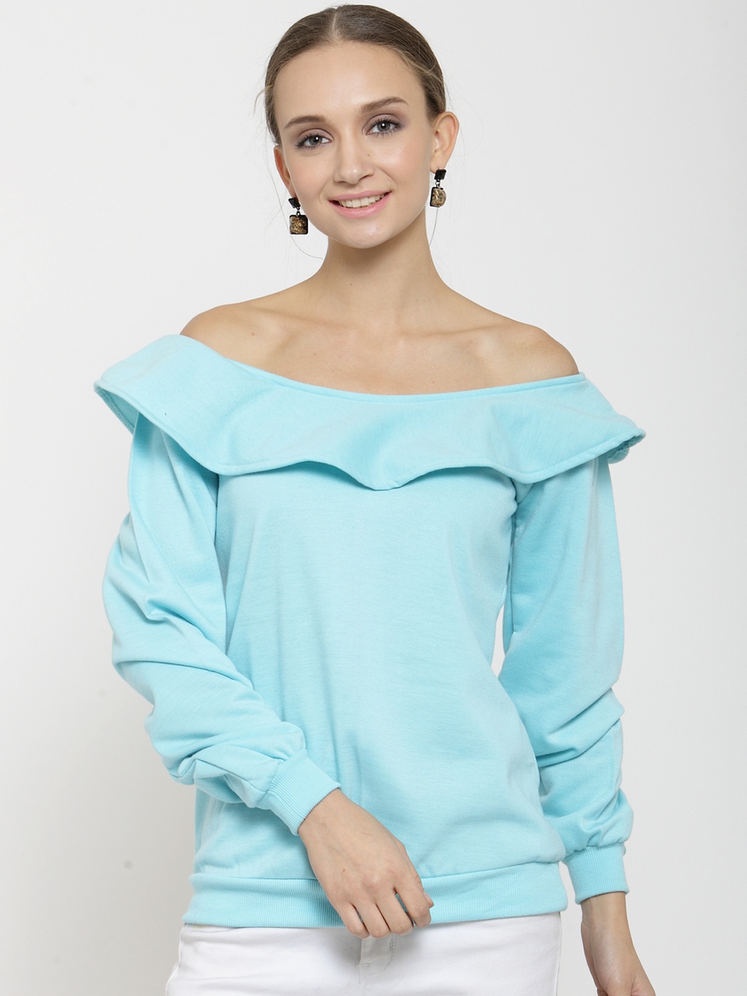 

Belle Fille Women Turquoise Blue Solid Sweatshirt