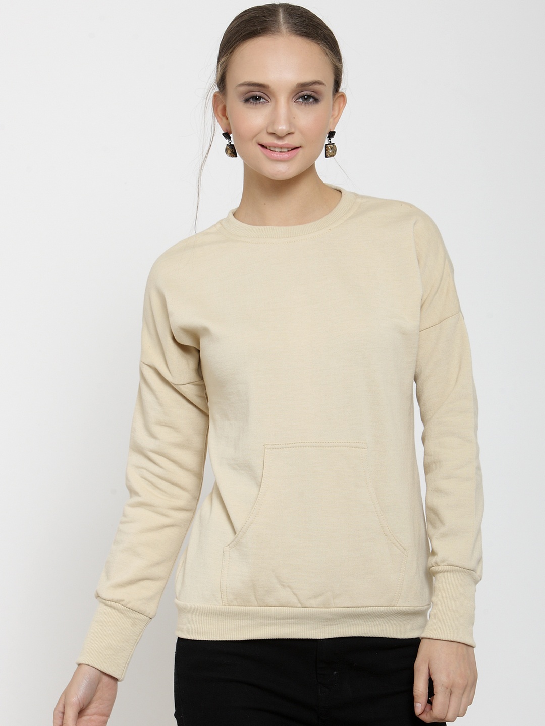 

Belle Fille Women Beige Solid Sweatshirt