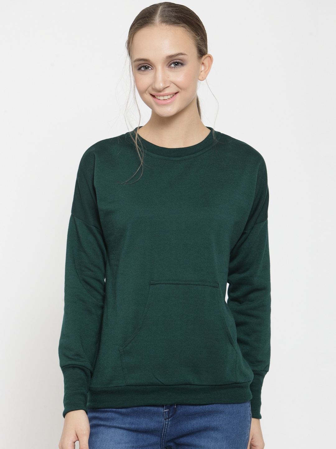 

Belle Fille Women Green Solid Sweatshirt