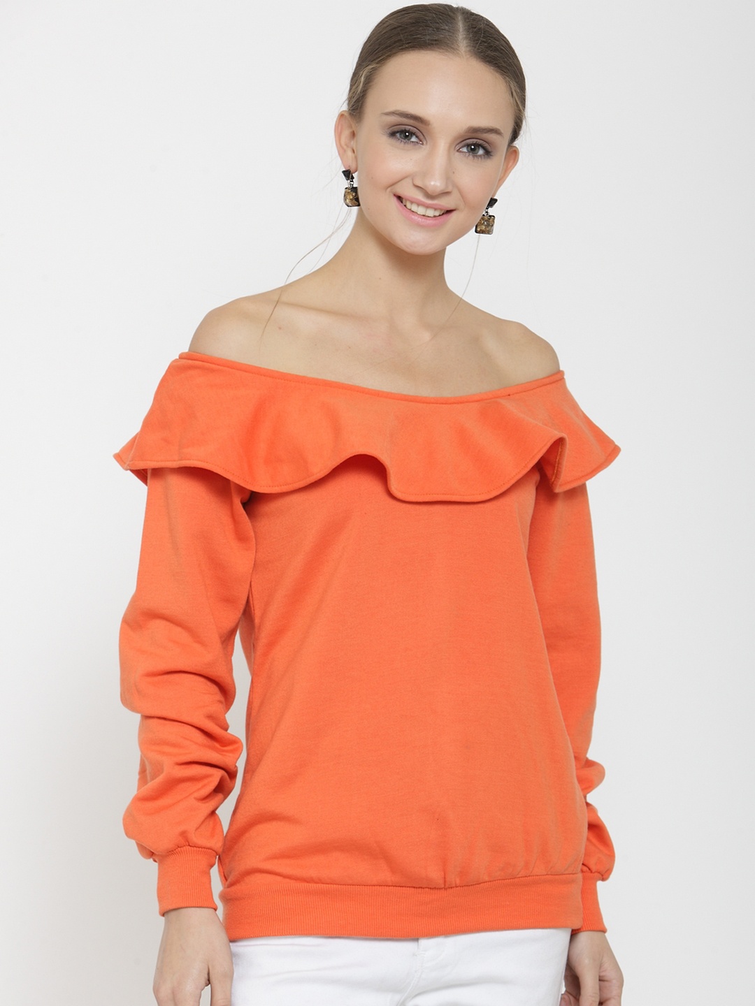 

Belle Fille Women Orange Solid Sweatshirt