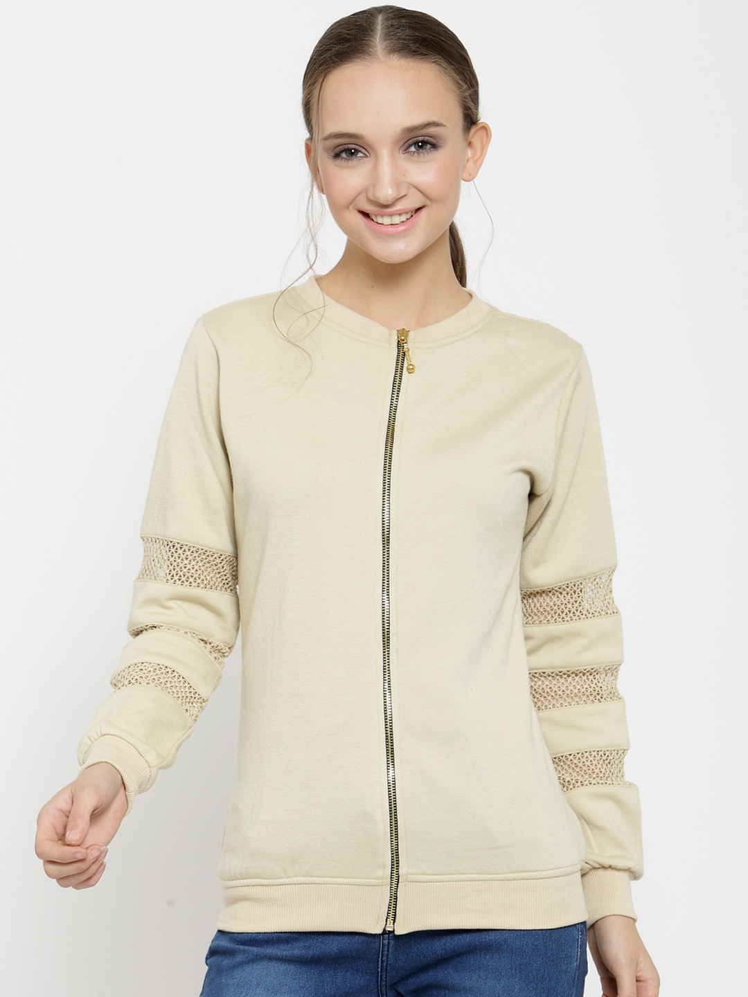 

Belle Fille Women Beige Solid Sweatshirt