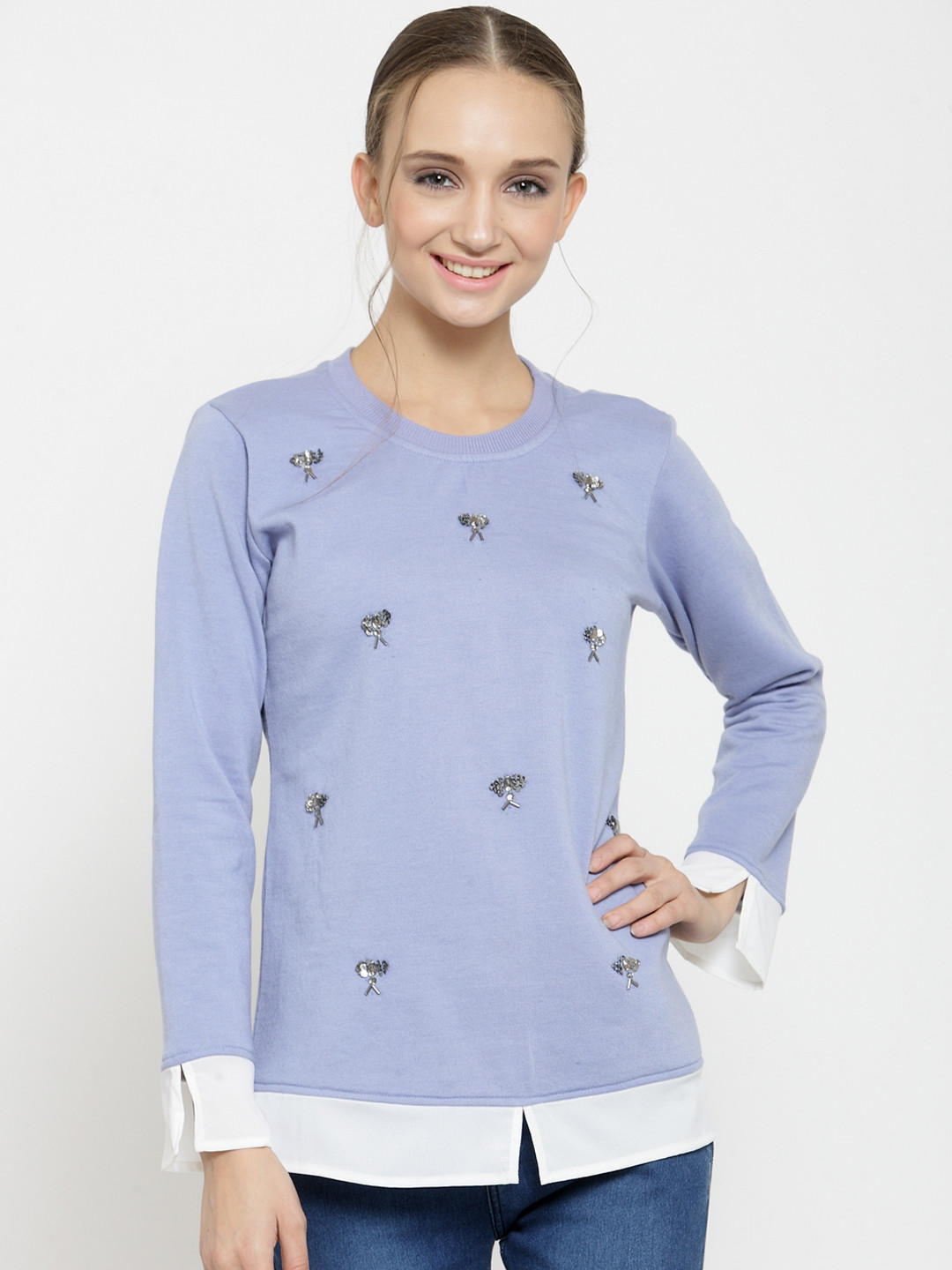 

Belle Fille Women Blue Solid Sweatshirt