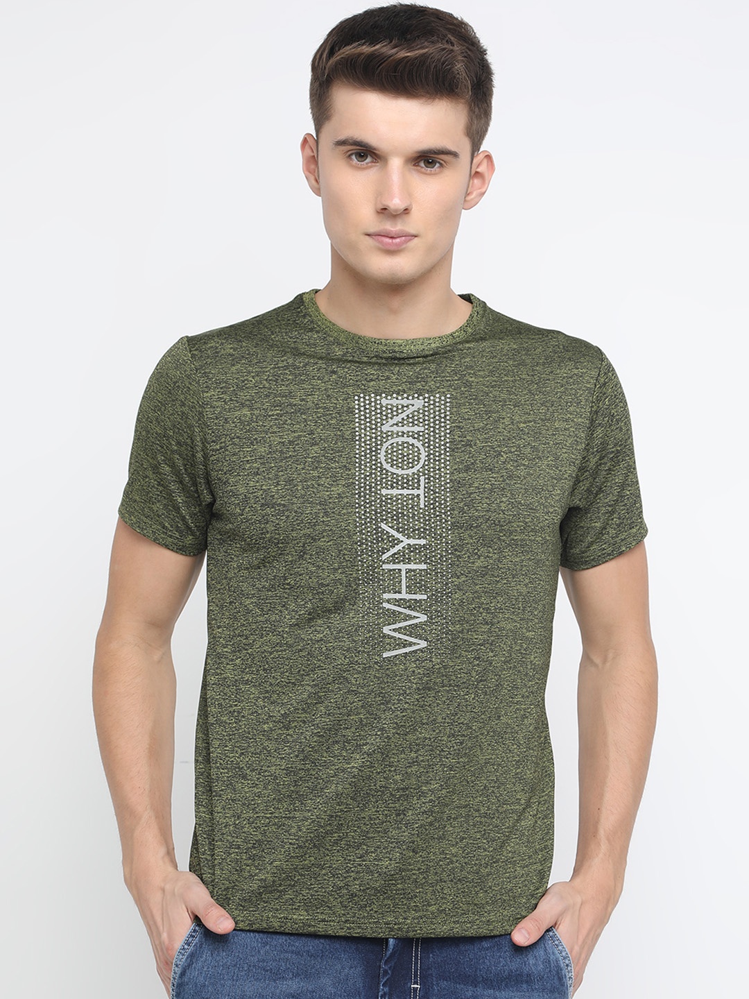 

Basics Men Green Printed Round Neck T-shirt