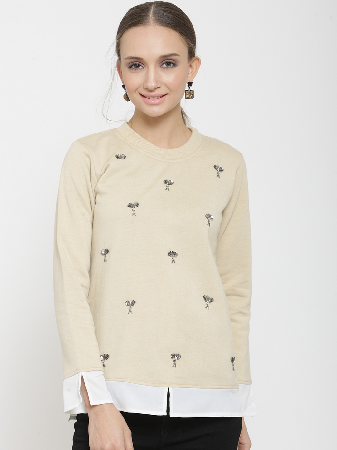 

Belle Fille Women Beige Solid Sweatshirt