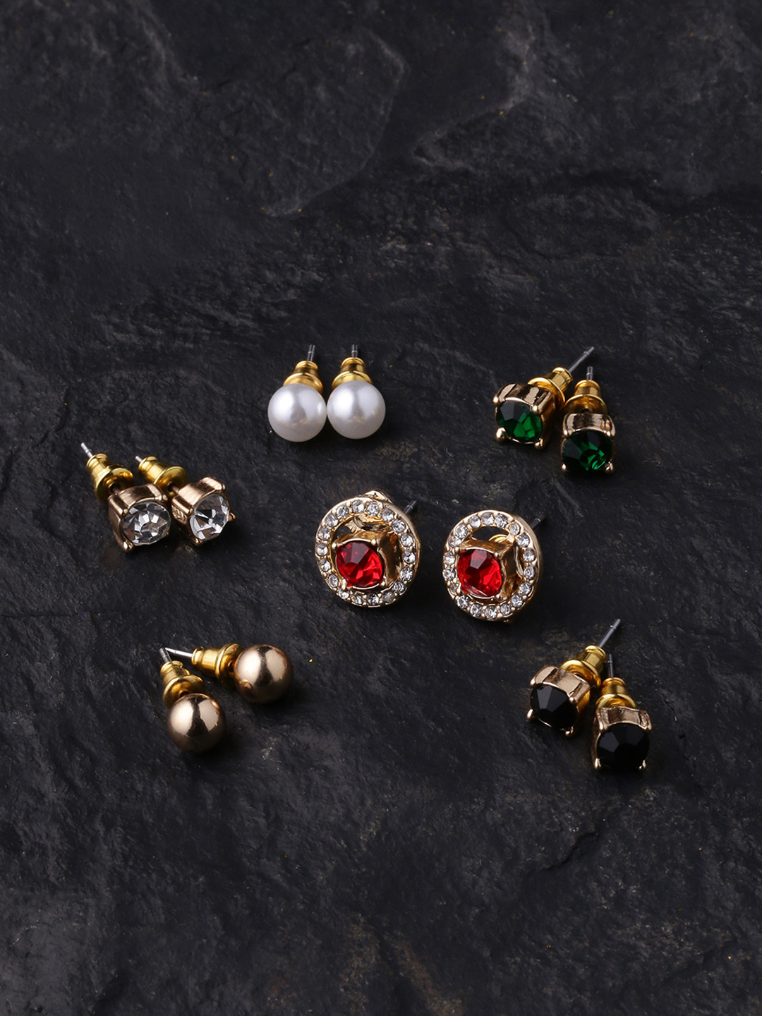 

Voylla Set Of 6 Gold-Plated & Multicoloured Handcrafted Contemporary Studs