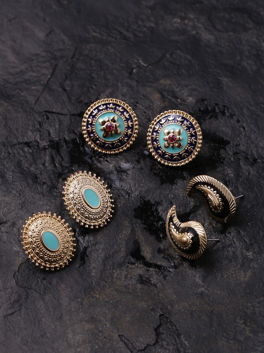 

Voylla Set of 3 Gold-Plated & Pink Handcrafted Circular Studs