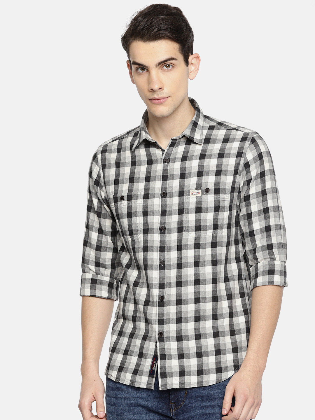 

U.S. Polo Assn. Denim Co. Men Grey & Off-White Regular Fit Checked Casual Shirt