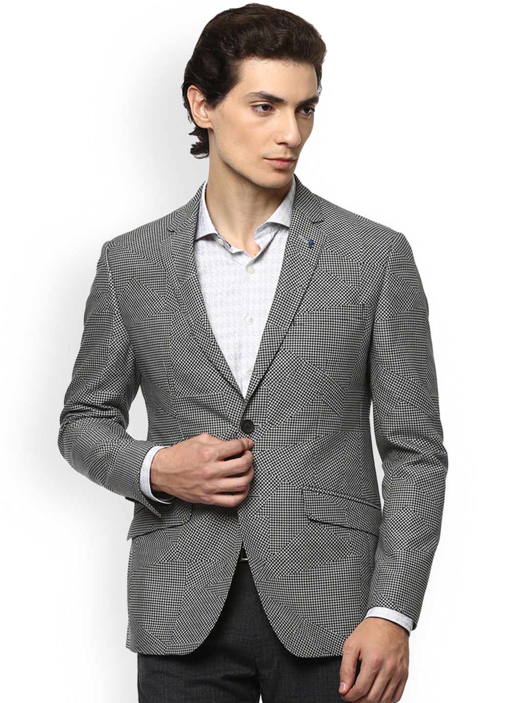 

SIMON CARTER LONDON Men Black Self-Design Single-Breasted Blazer
