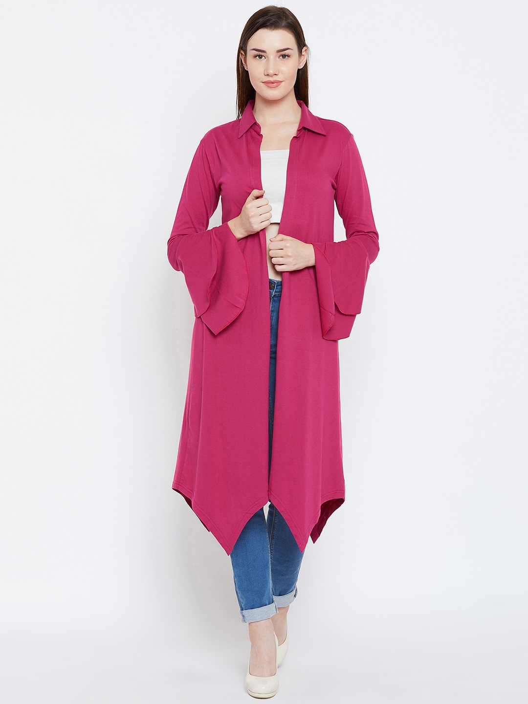 

Hypernation Magenta Solid Open Front Longline Shrug