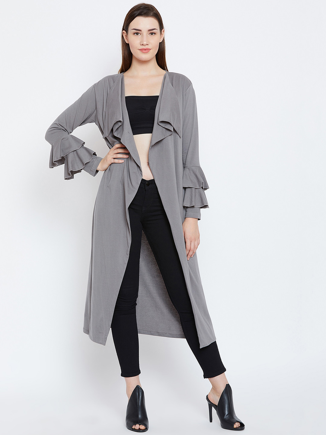 

Hypernation Grey Solid Open Front Shrug