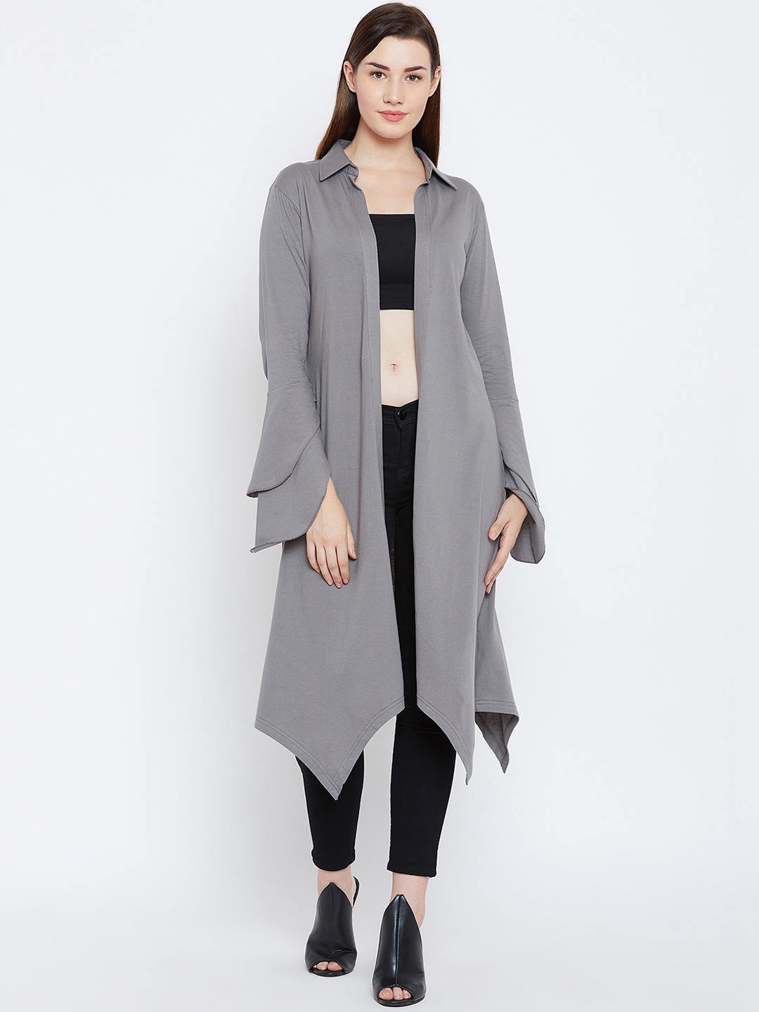 

Hypernation Grey Solid Open Front Shrug