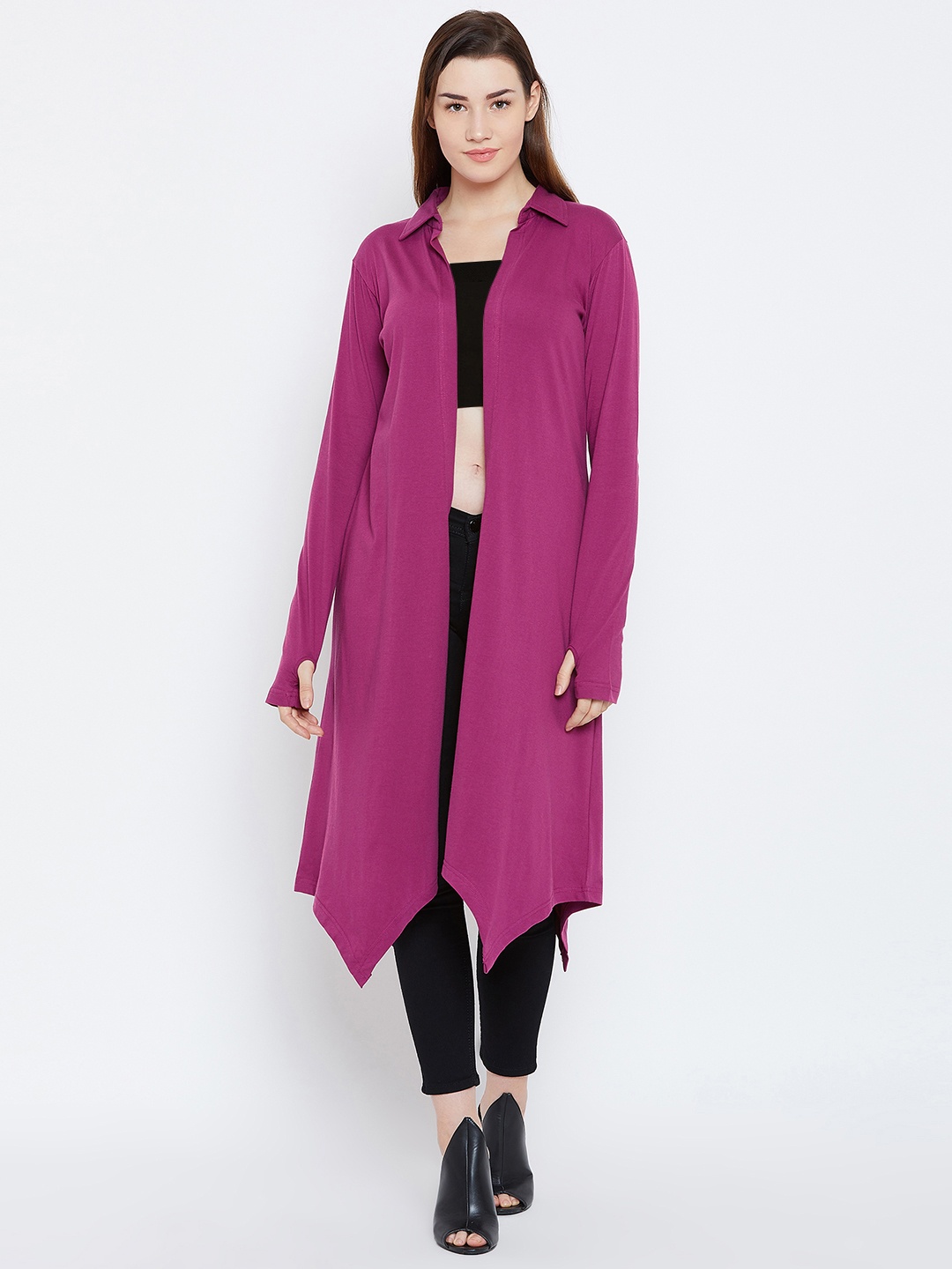 

Hypernation Magenta Solid Longline Open Front Shrug