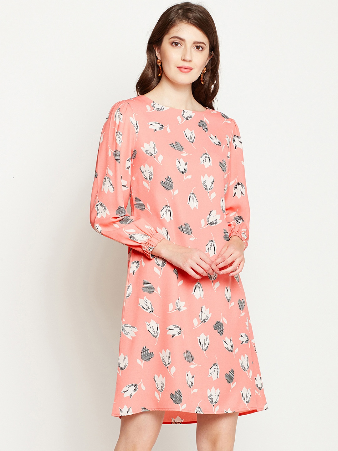 

RARE Women Peach-Coloured Printed A-Line Dress