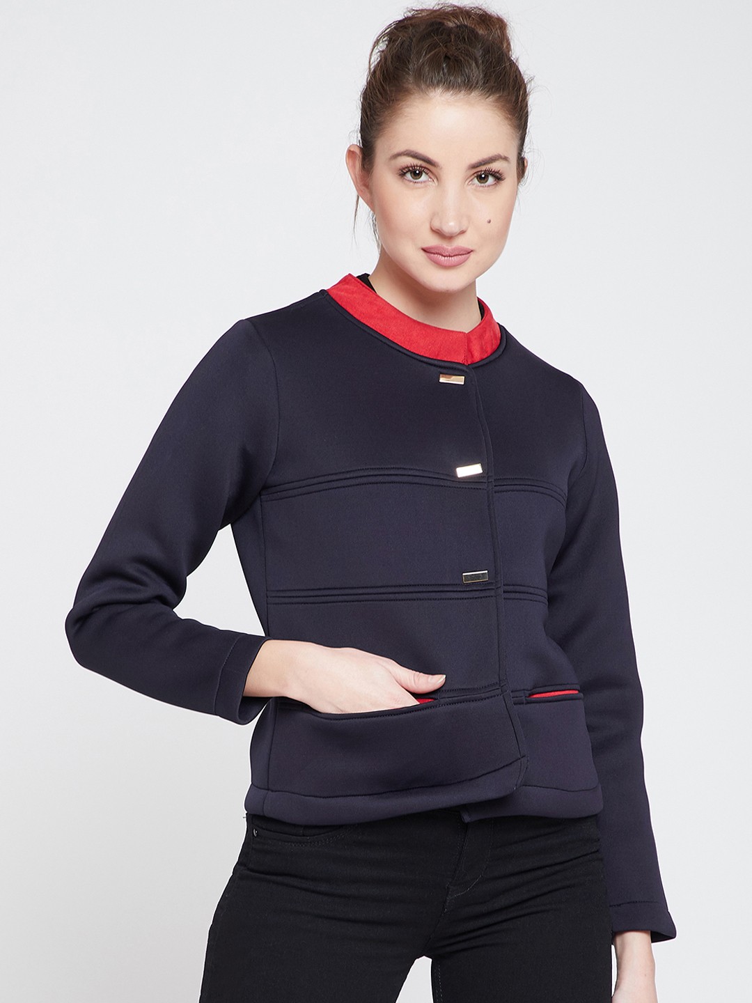 

RARE Women Navy Blue Solid Padded Jacket