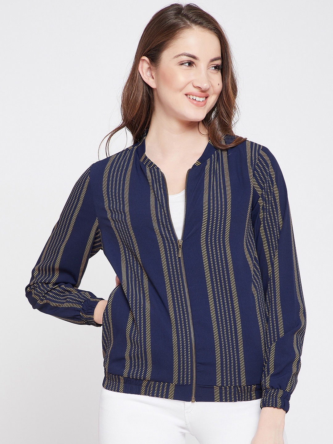 

RARE Women Blue Striped Bomber