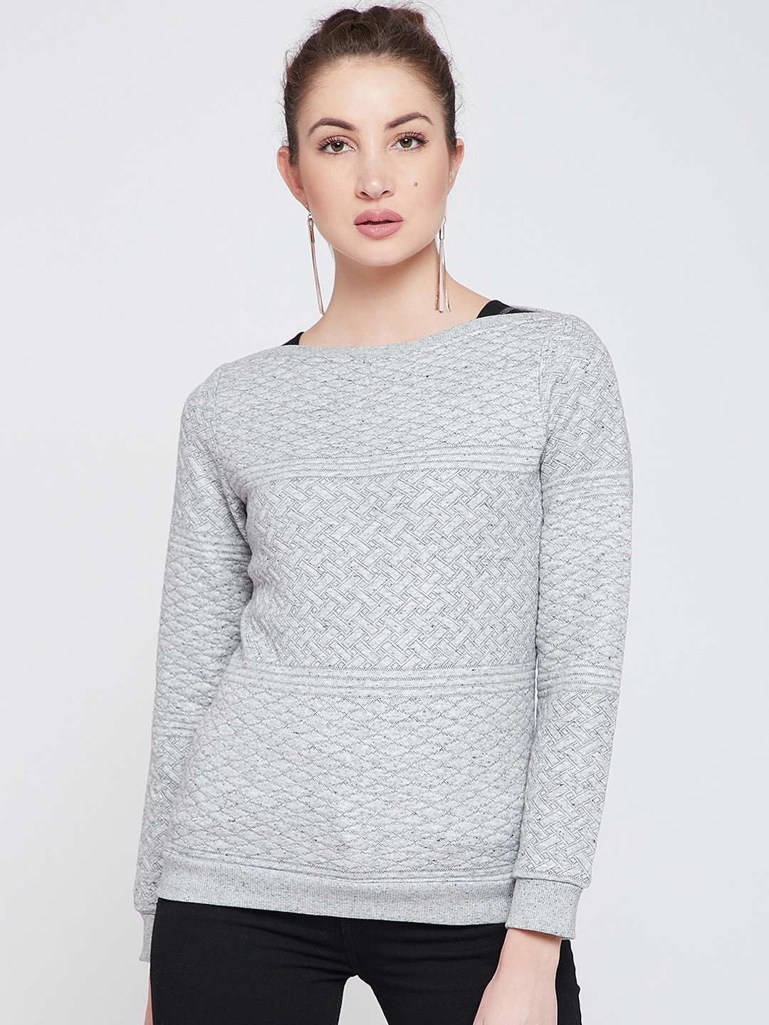 

RARE Women Grey Self Design Sweatshirt