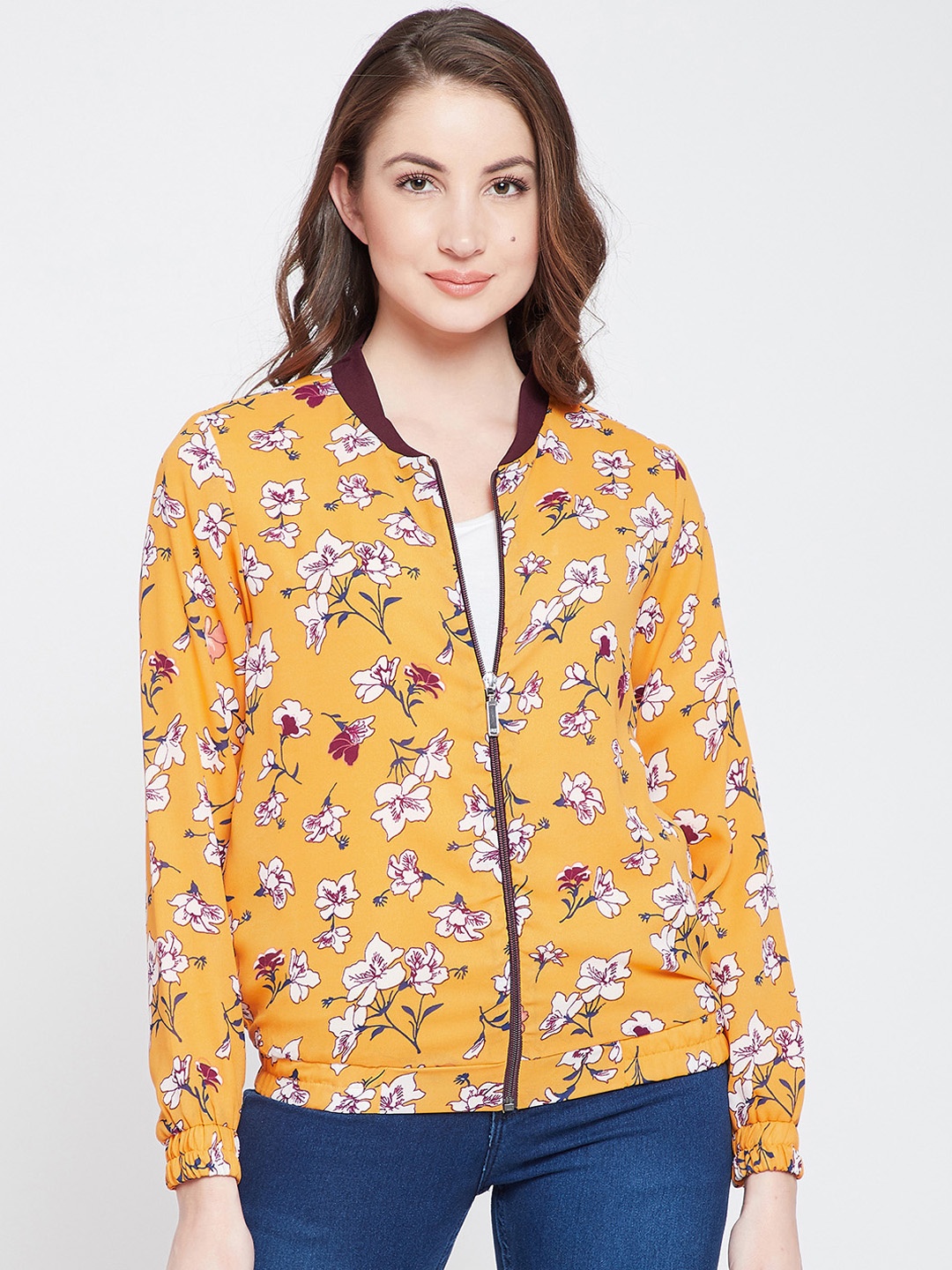 

Marie Claire Women Yellow Floral Print Bomber Jacket