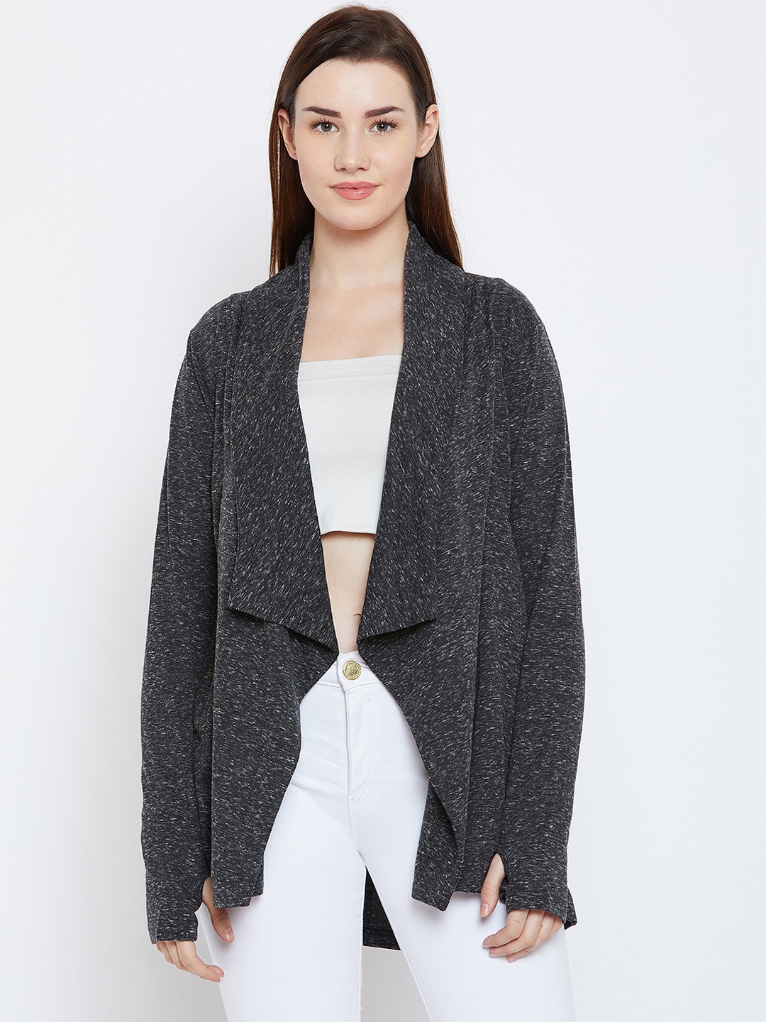 

Hypernation Charcoal Self Design Open Front Shrug