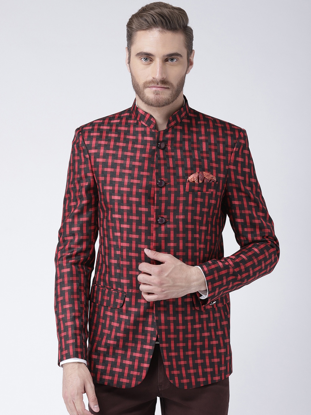 

Hangup Men Red Self-Design Single-Breasted Party Blazer