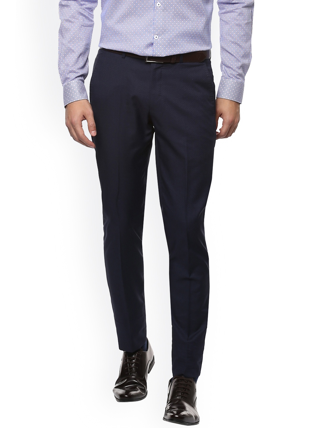 

SIMON CARTER LONDON Men Navy Blue Slim Fit Self Design Formal Trousers