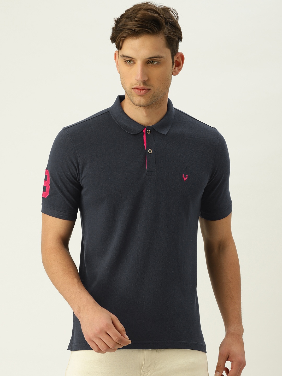 

Allen Solly Men Navy Blue Solid Polo Collar T-shirt