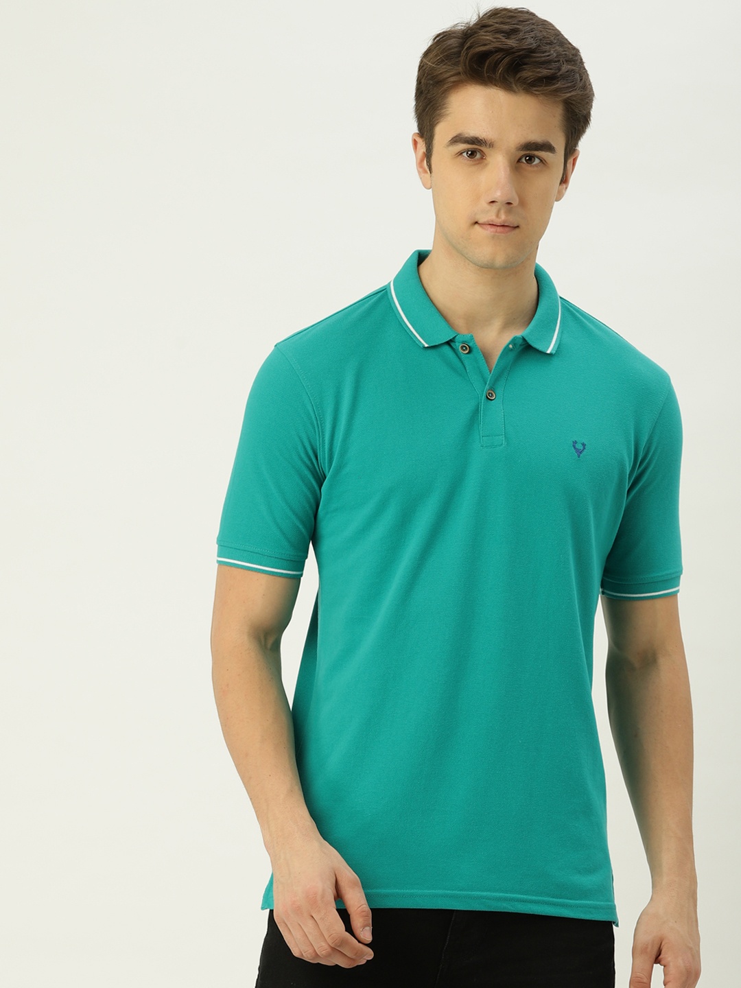 

Allen Solly Men Sea Green Solid Polo Collar T-shirt