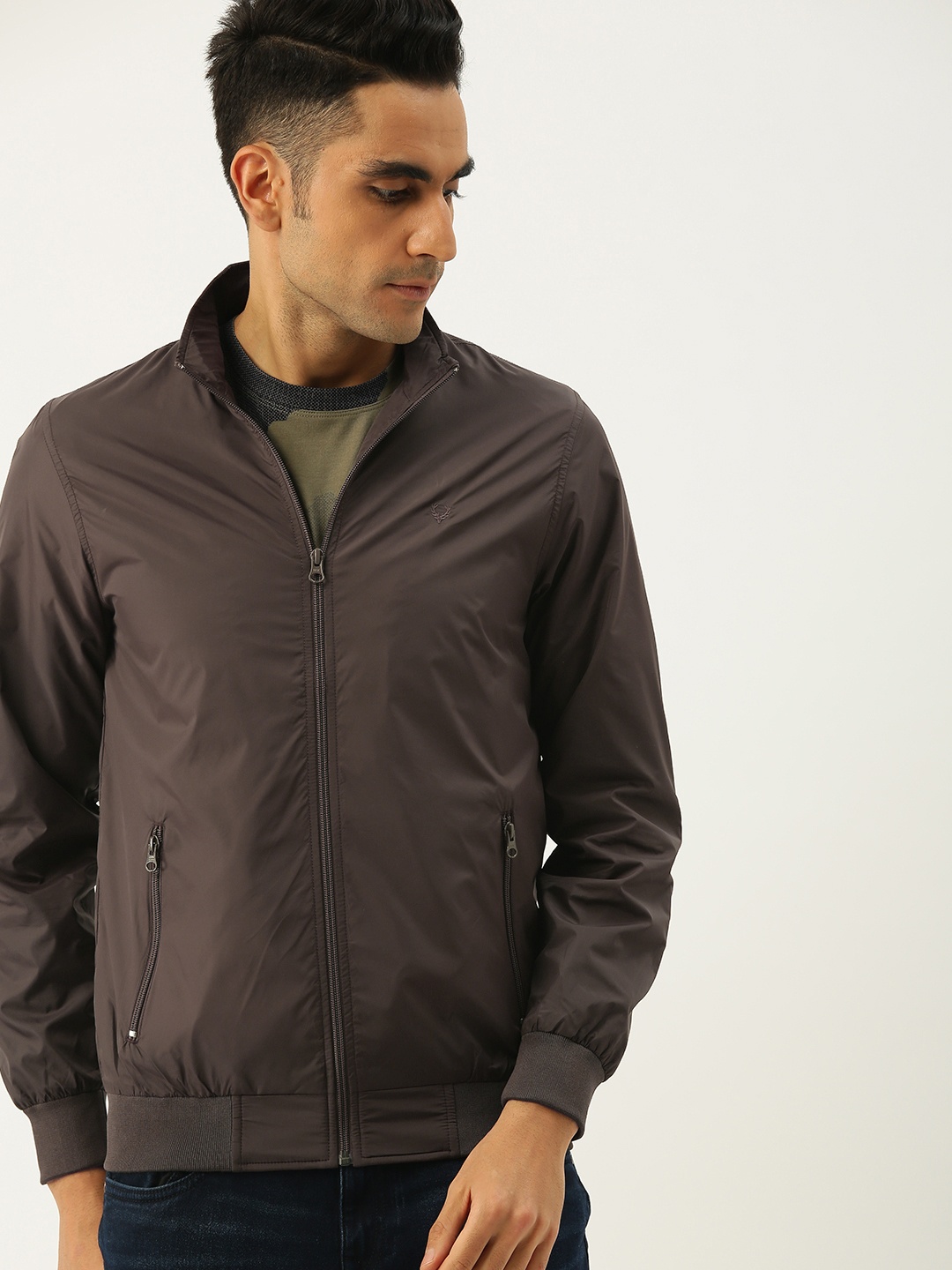 

Allen Solly Men Brown Solid Bomber Jacket