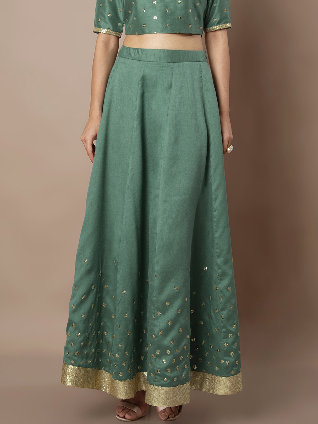 

INDYA Women Green Flared Maxi Skirt