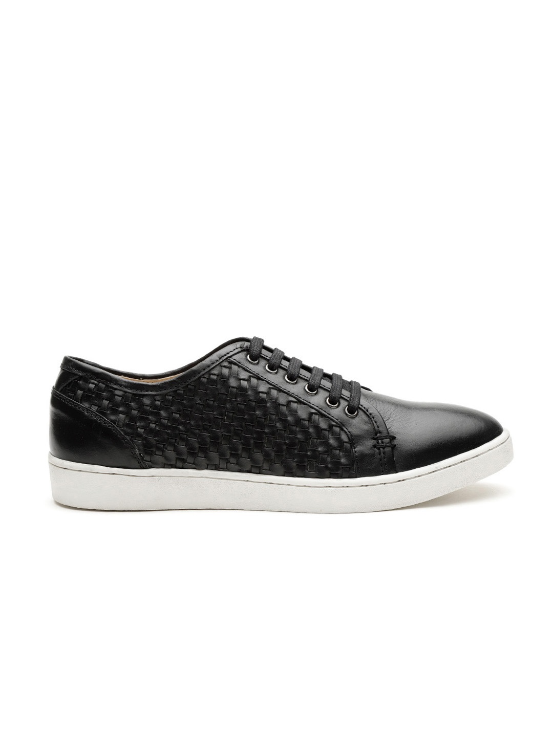 

Carlton London Men Black Basketweave Texture Leather Sneakers