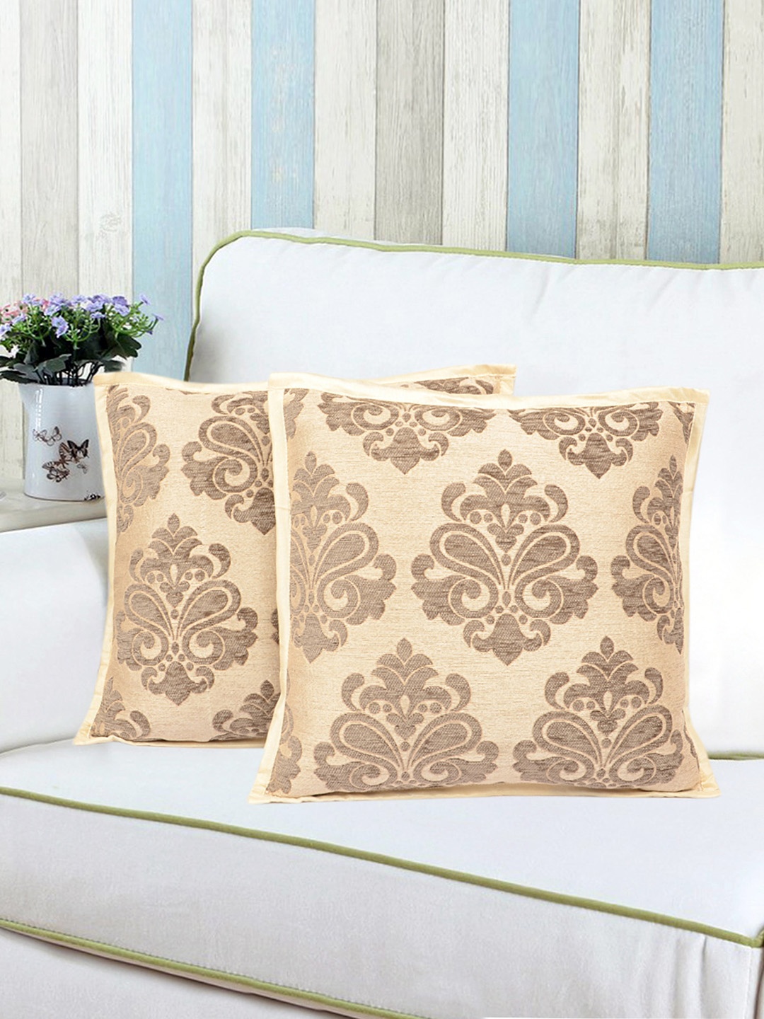 

Saral Home Set of 2 Ethnic Motifs Square Cushion Covers, Gold