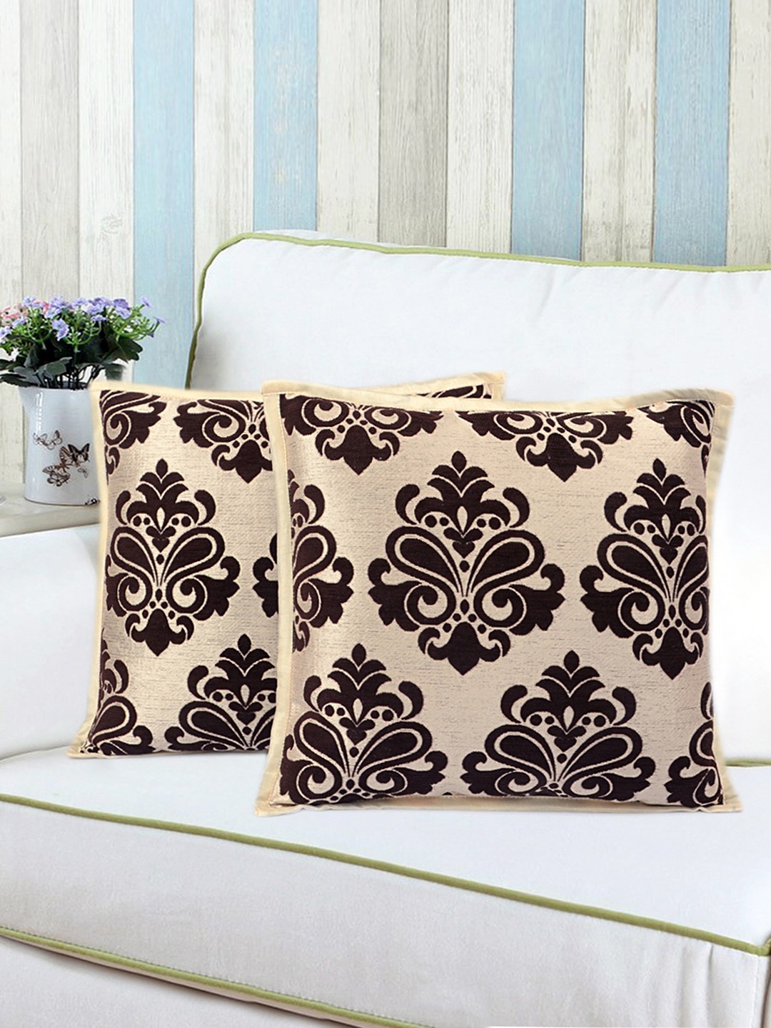 

Saral Home Set of 2 Ethnic Motifs Square Cushion Covers, Brown