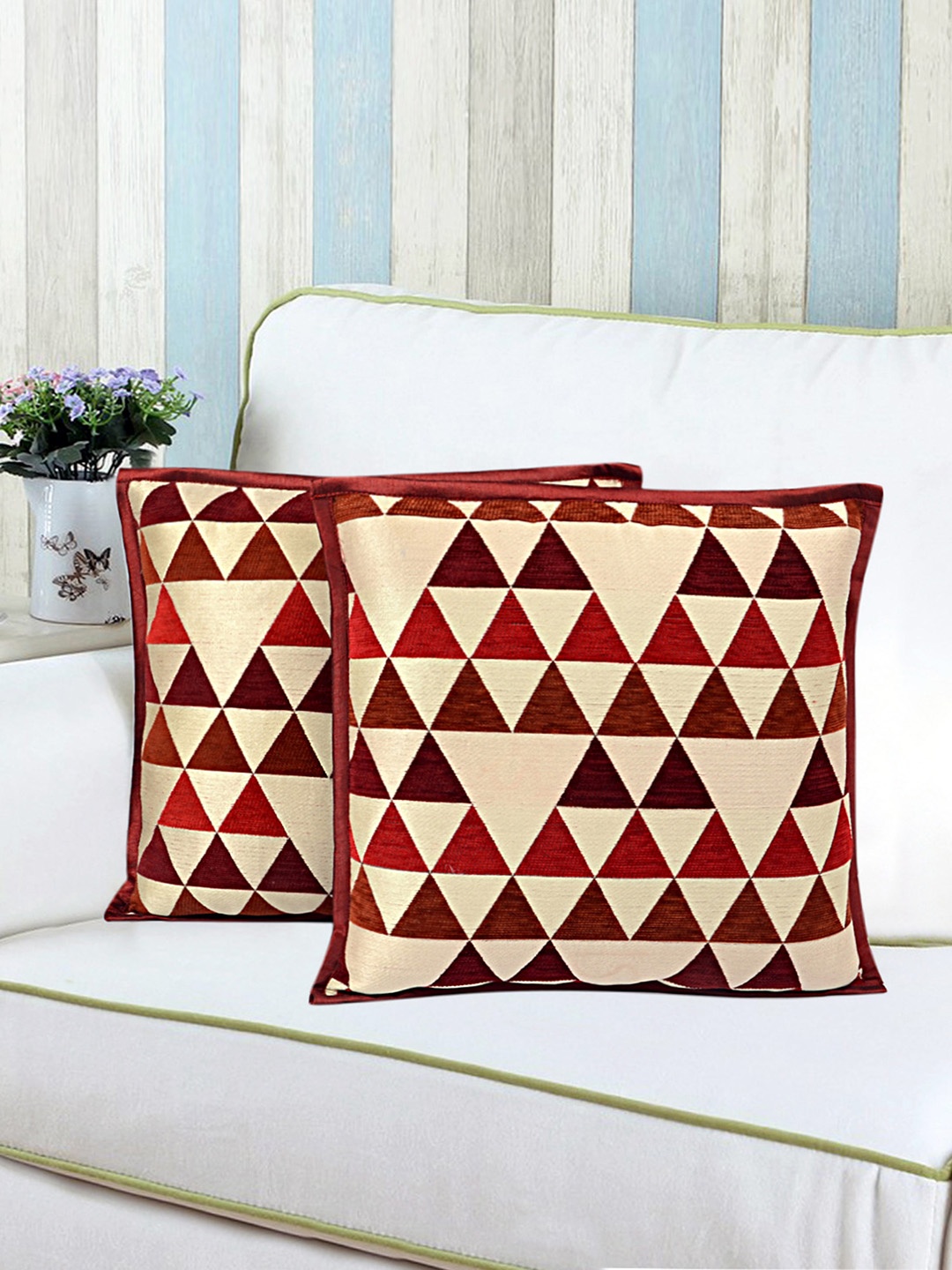 

Saral Home Set of 2 Geometric Square Cushion Covers, Maroon