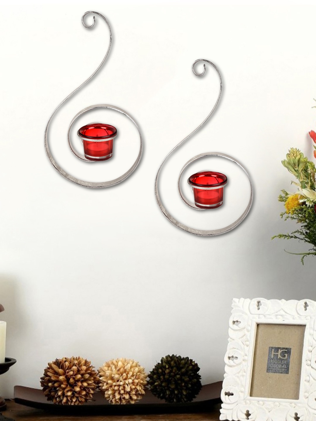 

HOLSEY Set of 2 Antique Bronze Decorative Wall Sconce with Clear Glass & Free Tealights, Silver