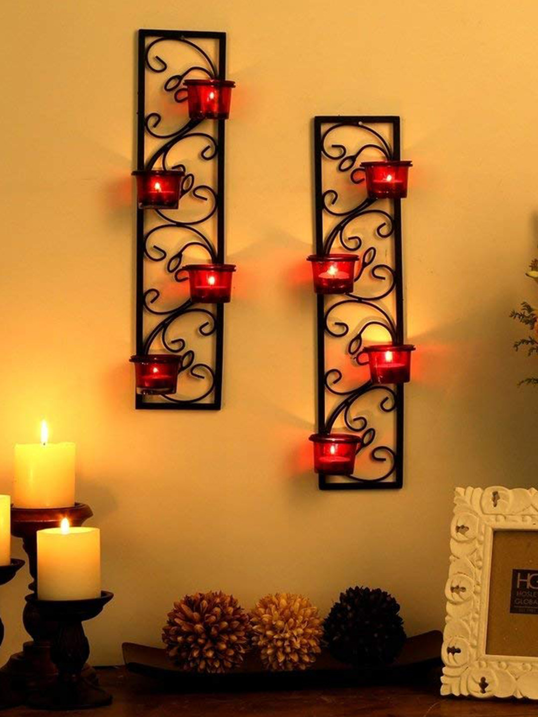 

HOSLEY Set Of 2 Candle Holders With T-Light Holders, Black