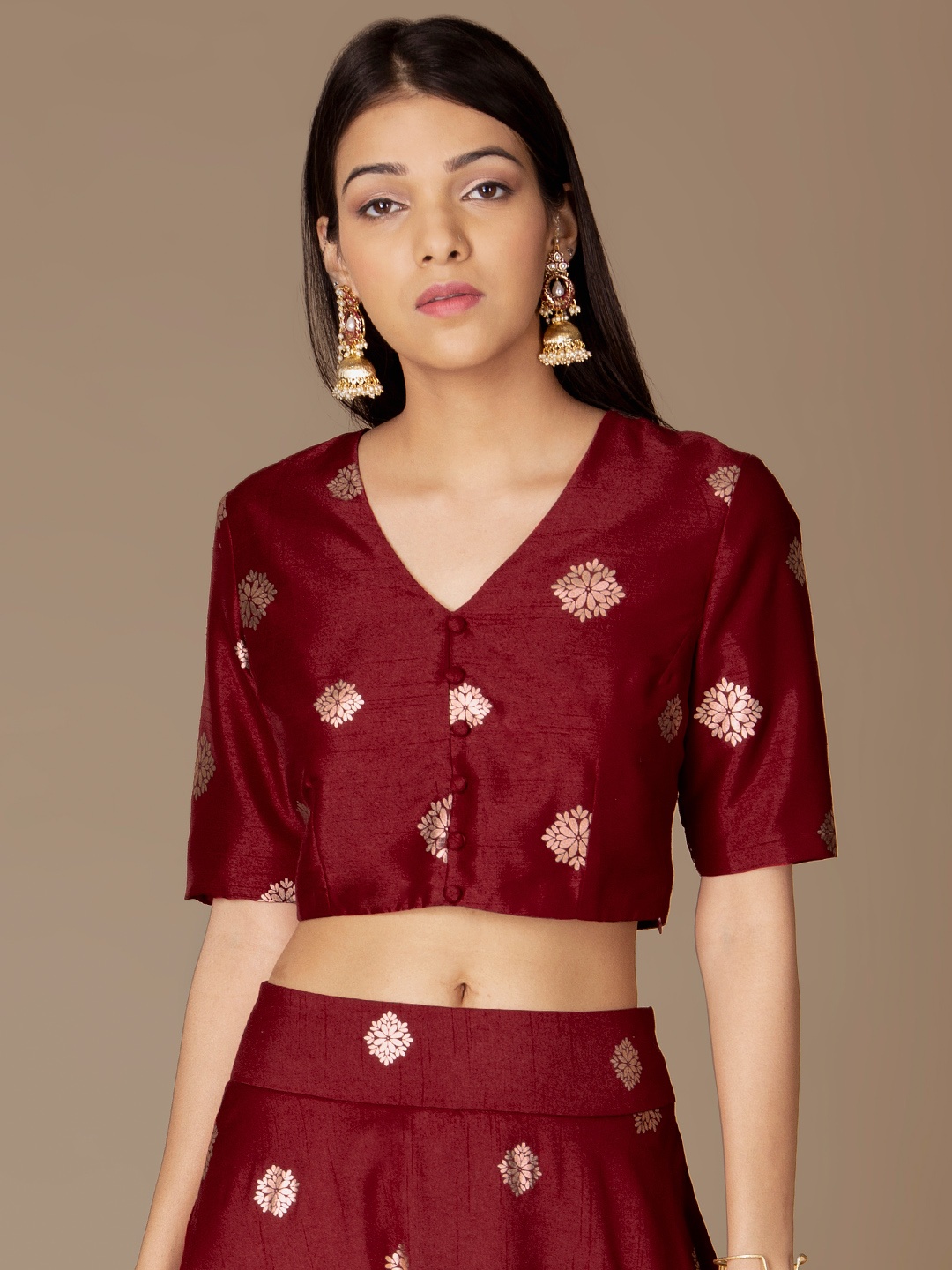 

INDYA Women Maroon Printed Styled Back Top