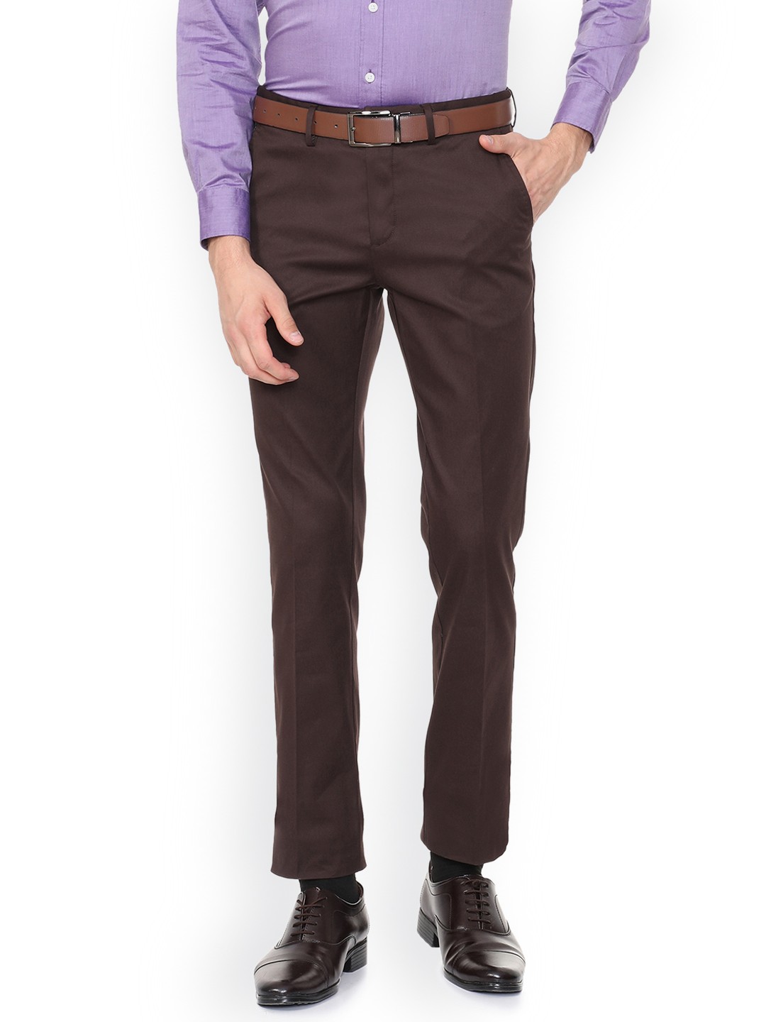 

Allen Solly Men Brown Regular Fit Self Design Formal Trousers