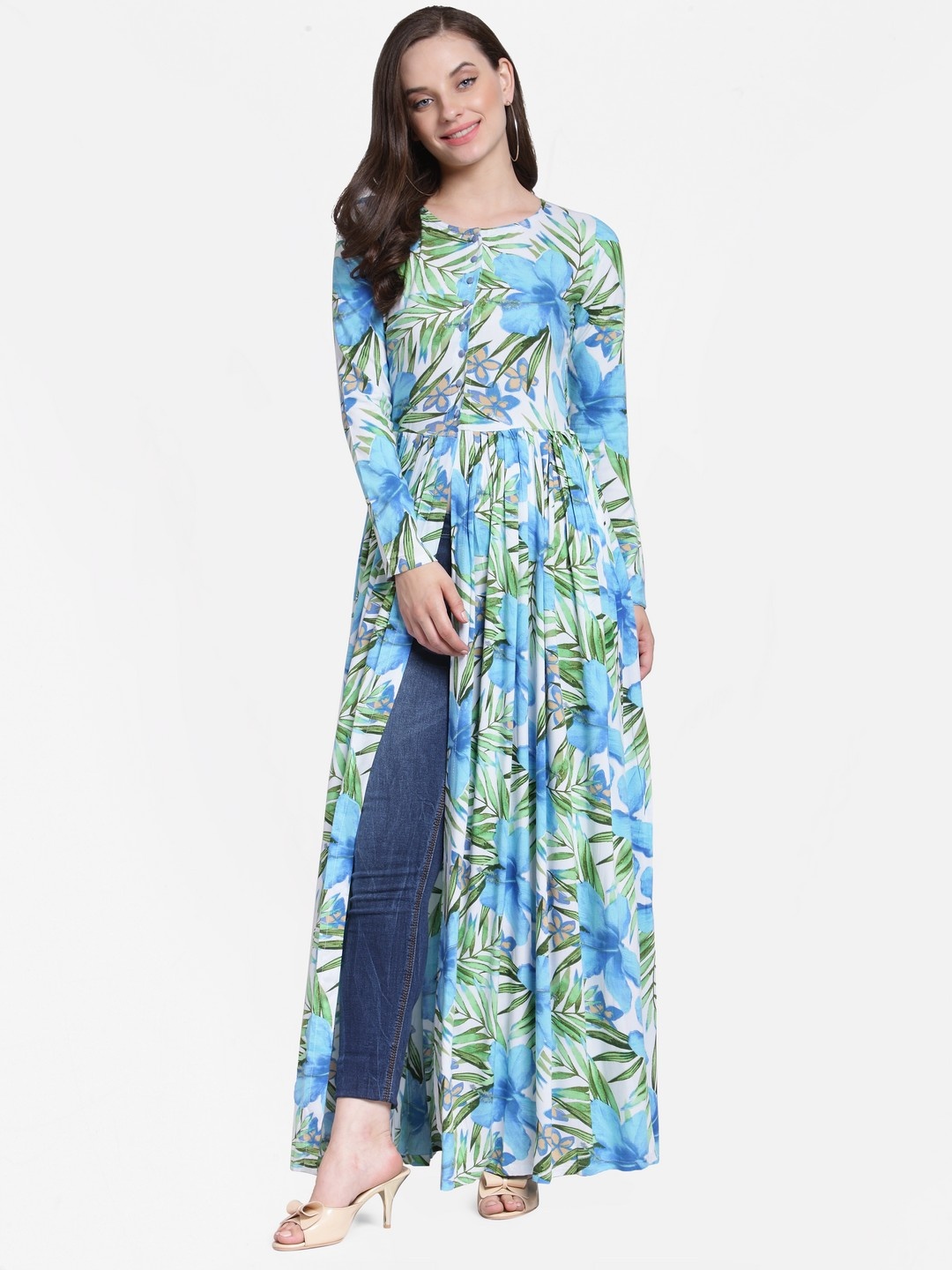 

Cation Tropical Print Tropical Maxi Longline Top, White
