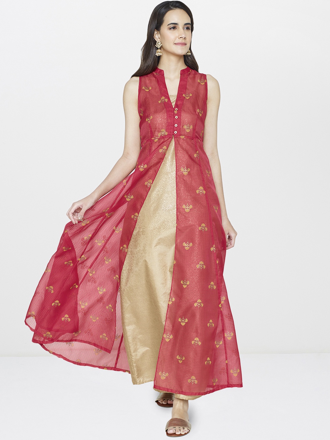 

Global Desi Women Red Printed A-Line Kurta