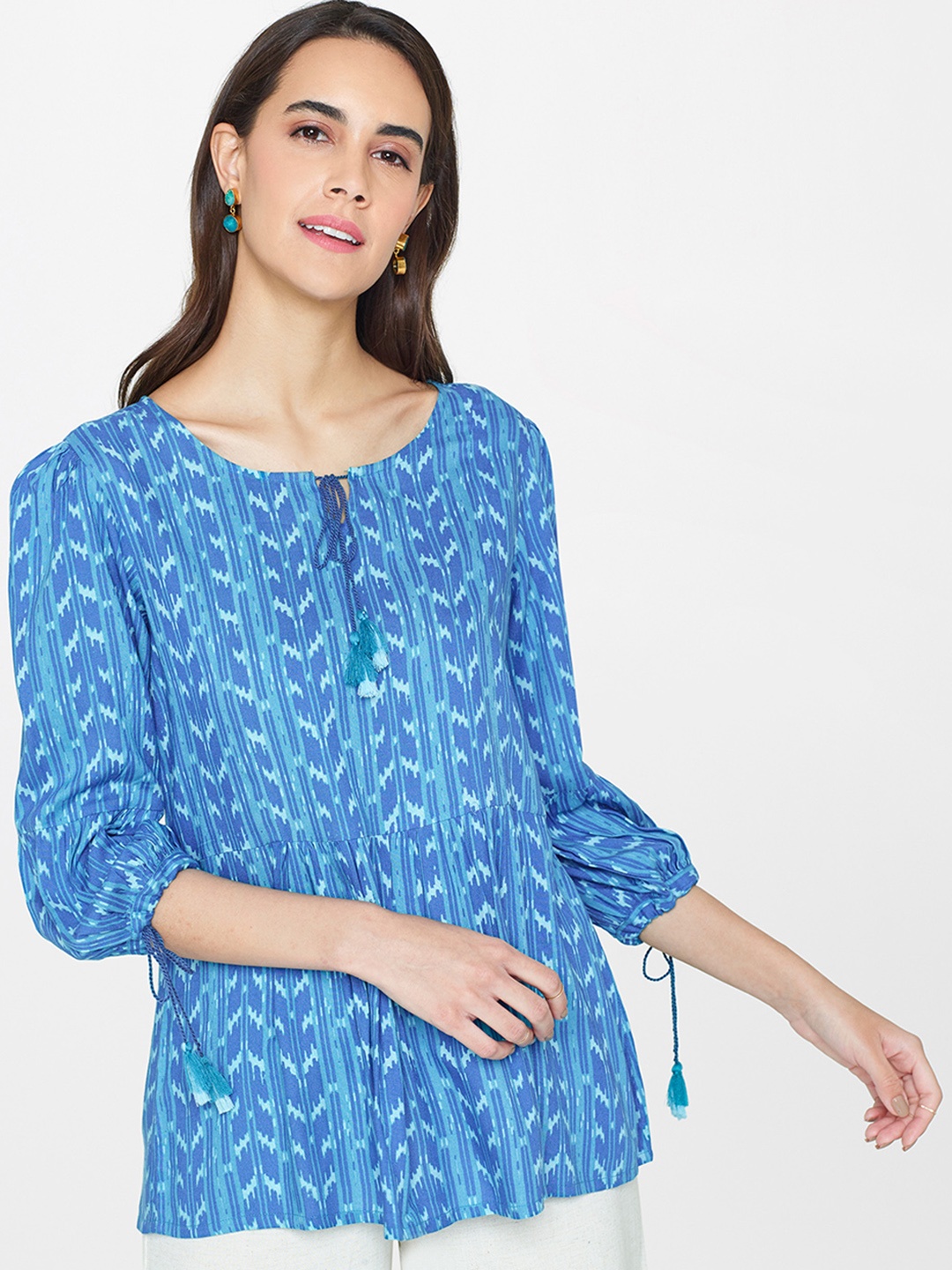 

Global Desi Women Blue Printed Top