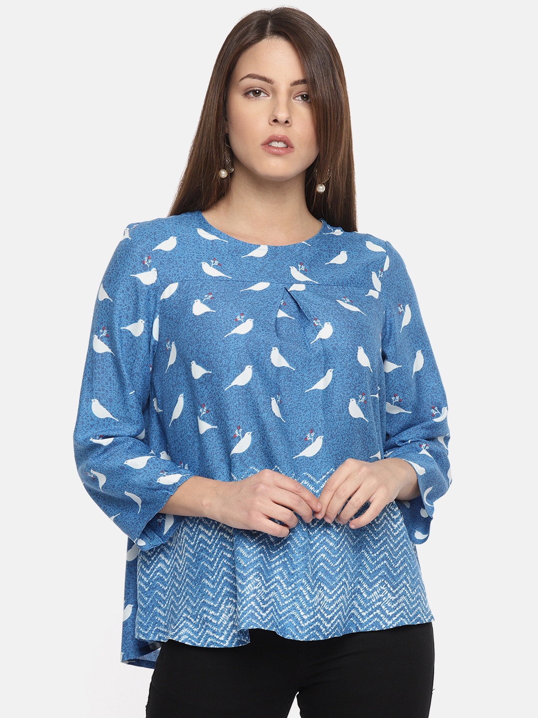 

Global Desi Women Blue Printed Top
