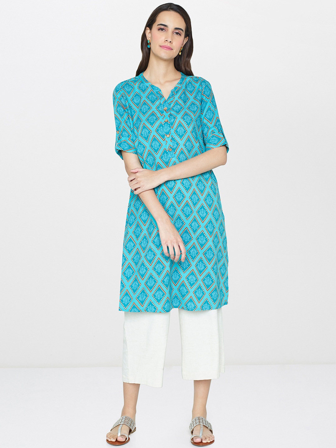 

Global Desi Green Printed Tunic