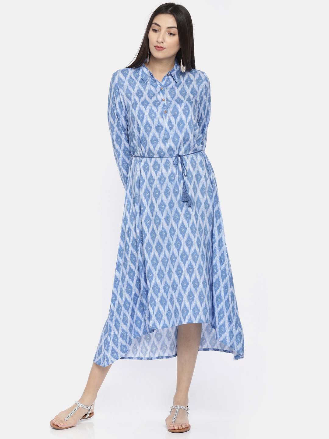 

Global Desi Women Blue Printed A-Line Dress